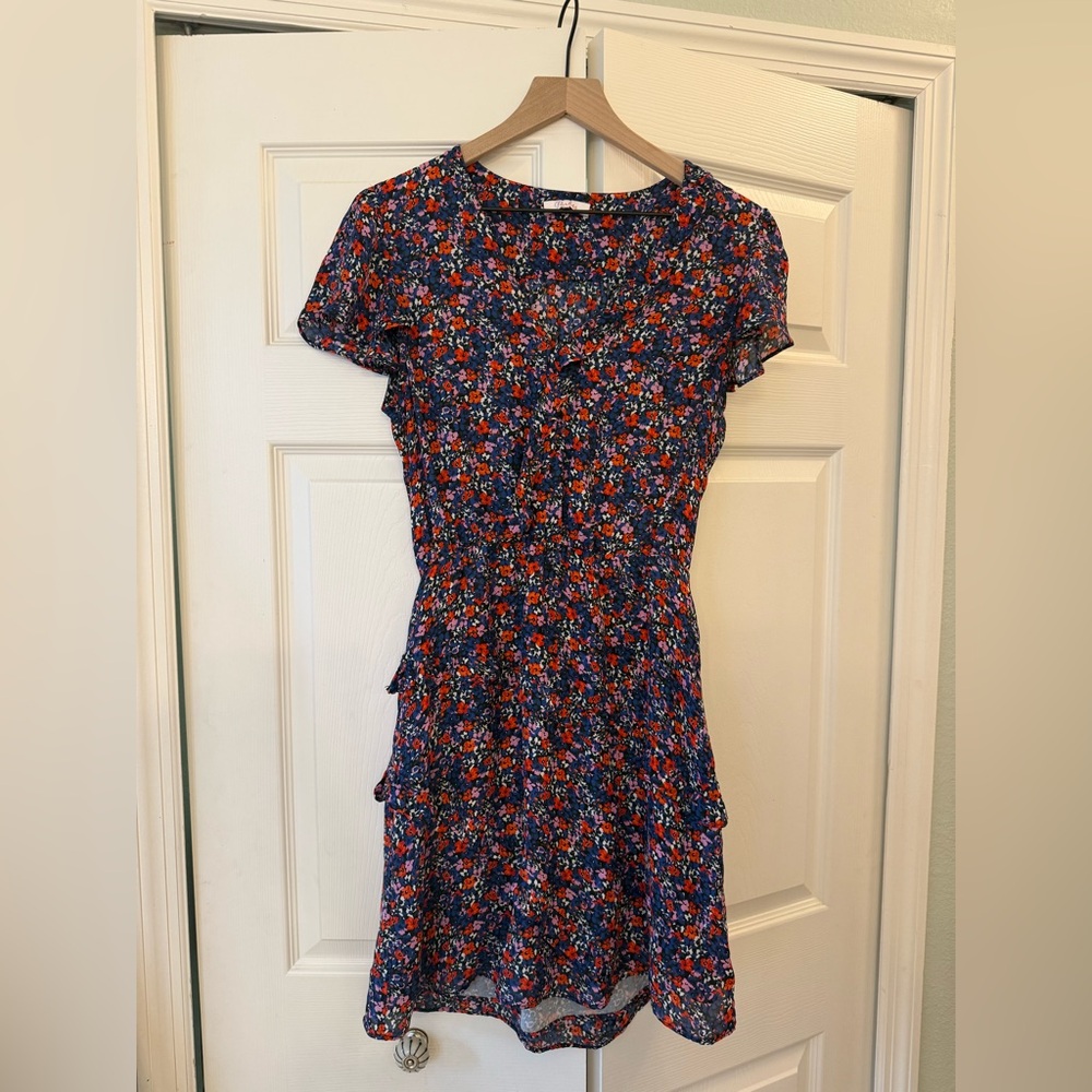 Parker Womens Silk Floral Short Sleeve Ruffled Dress size small